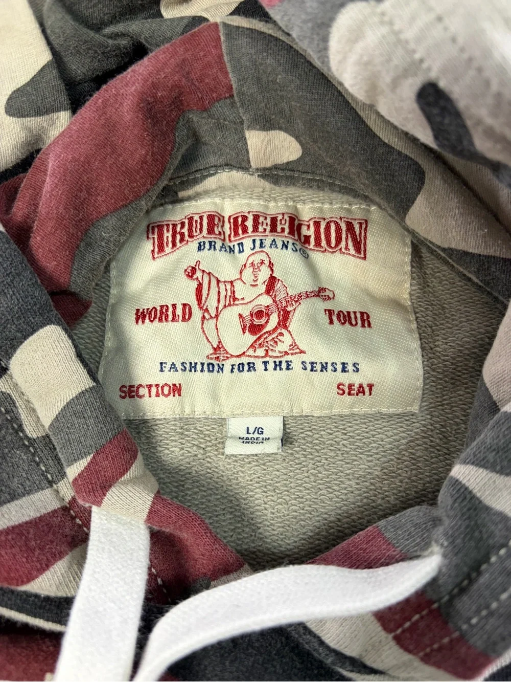 True Religion Camo Pullover Hoodie in Olive, Burgundy & Black